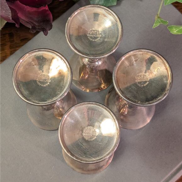 4 Vintage Silver Plated Cordial Dessert Wine Twisted Stem Goblets Falstaff Spain - Picture 3 of 8